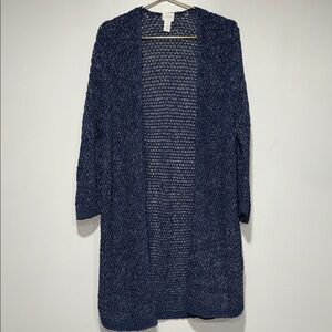 Chico's Navy Textured Open-Front Cardigan